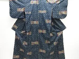 大正ロマン 縞に絣柄織り出し手織り紬着物